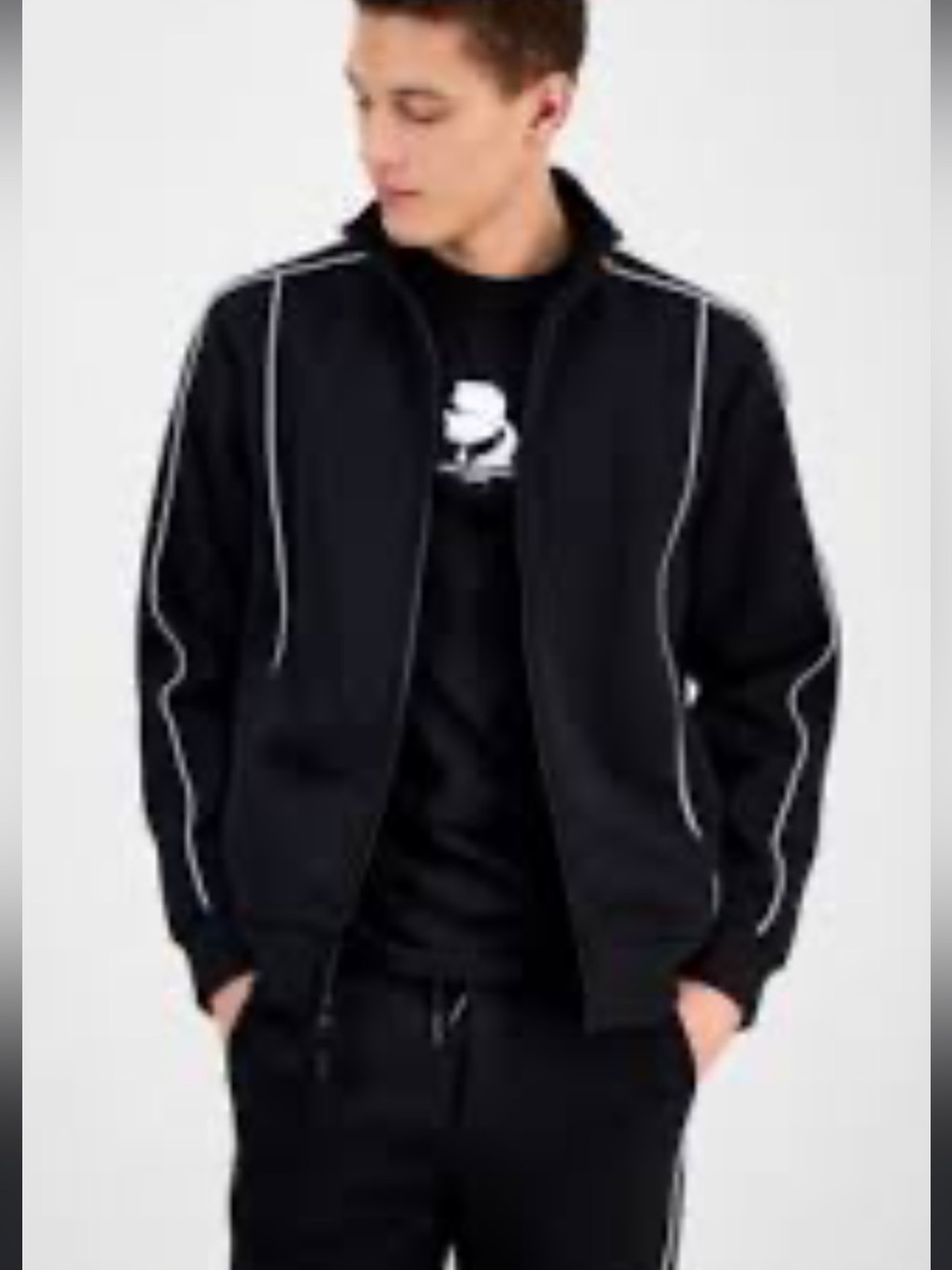 NEW KARL LAGERFELD PARIS MENS FULL ZIP. JACKET STAND UP COLLAR POCKETS SZ M